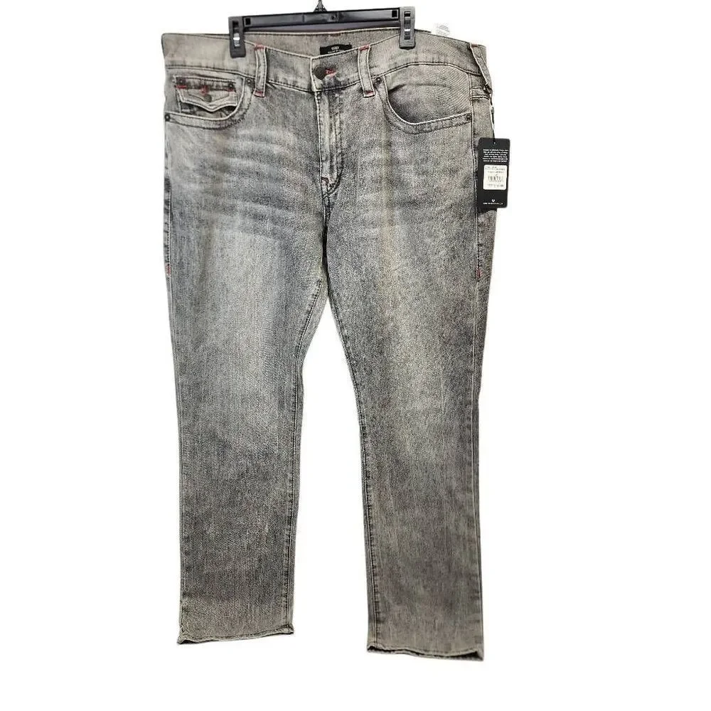 True Religion Ricky Relaxed Straight Jeans Gray Wash T Flap Pocket Size 42